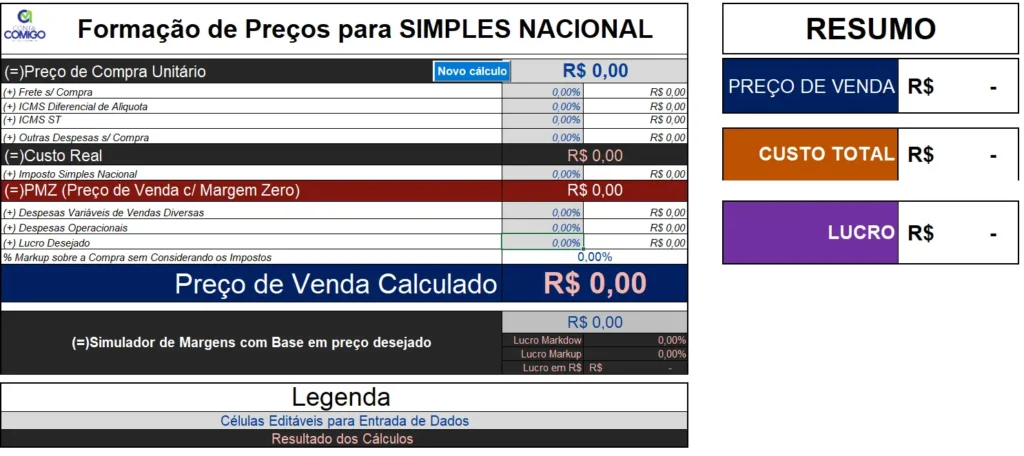 Planilha de precificação Conta Comigo
